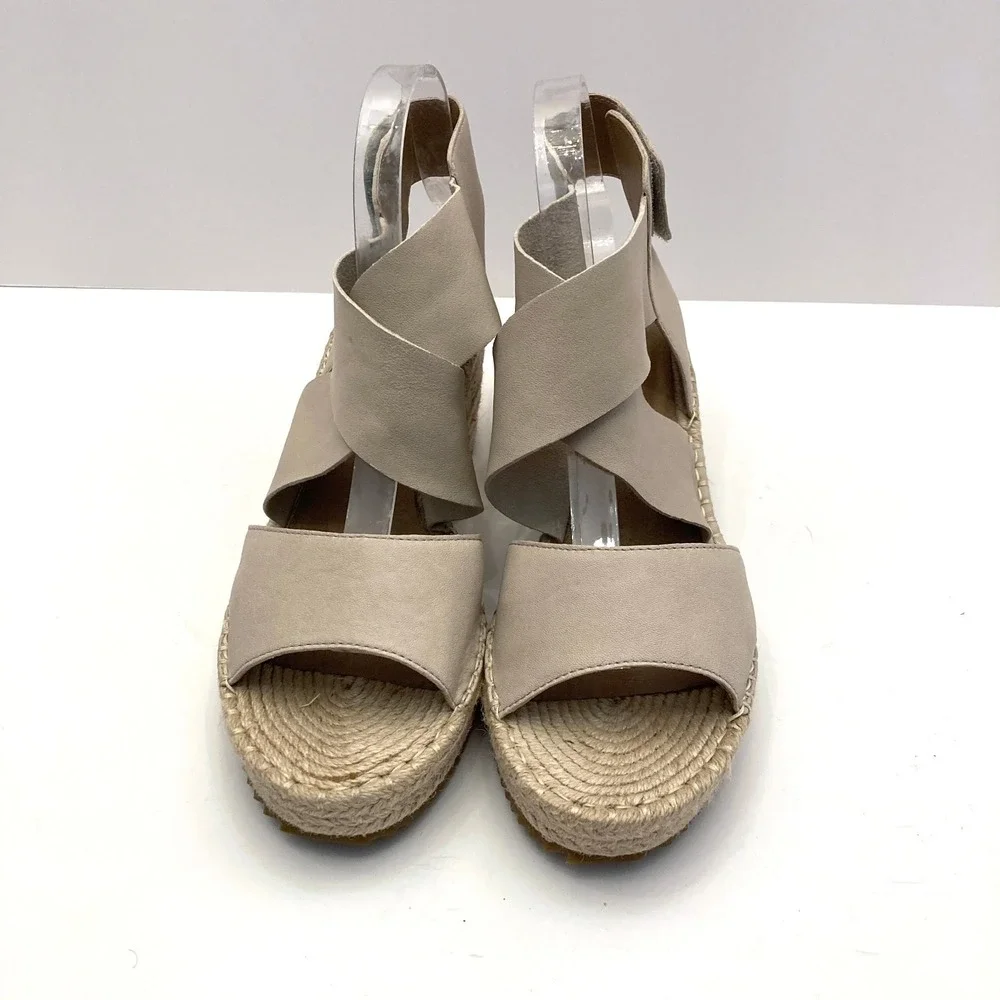 Eileen Fisher Leather Espadrille 'Willow' Wedge Heel Sandals Womens 10 Beige